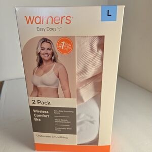 Warner's Easy Does It Wireless Comfort Bra 2-Pack - White and Cream Pink L